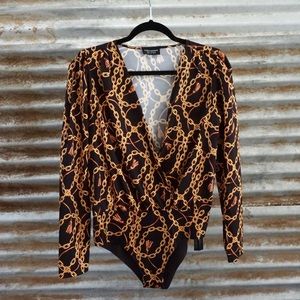 Gold/ Black Chain Print Bodysuit.